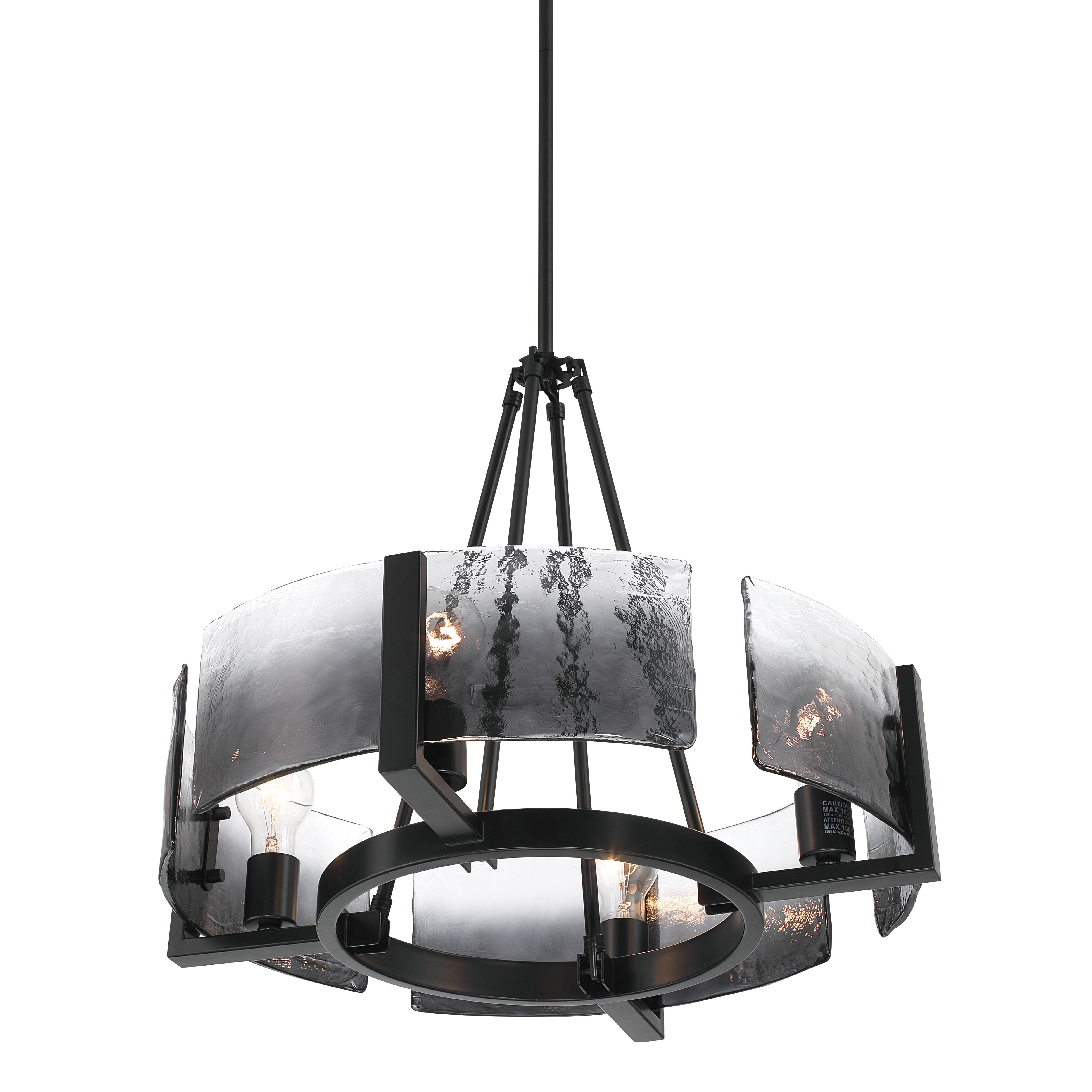 Yep by Golden Lighting Aenon 4-Light Chandelier in Matte Black with Smokey Water Glass