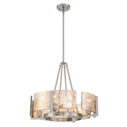 Yep by Golden Lighting Aenon 4-Light Chandelier in Pewter with Amber Water Glass