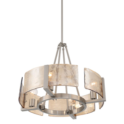 Yep by Golden Lighting Aenon 4-Light Chandelier in Pewter with Amber Water Glass