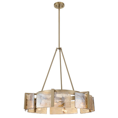 Aenon 6-light Chandelier in Brushed Champagne Brass with Amber Water Glass - - Golden Lighting