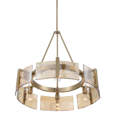 Aenon 6-light Chandelier in Brushed Champagne Brass with Amber Water Glass - - Golden Lighting
