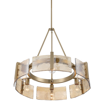 Aenon 6-light Chandelier in Brushed Champagne Brass with Amber Water Glass - - Golden Lighting