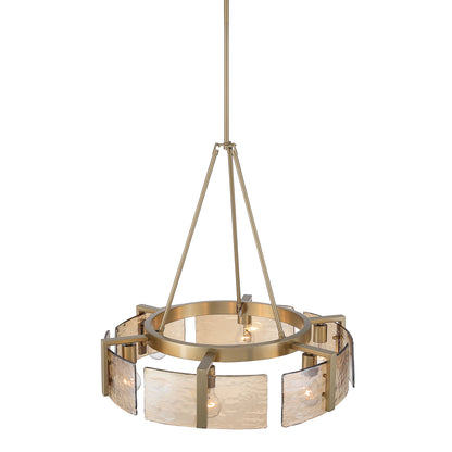 Aenon 6-light Chandelier in Brushed Champagne Brass with Amber Water Glass - - Golden Lighting