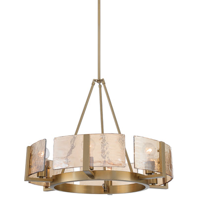 Aenon 6-light Chandelier in Brushed Champagne Brass with Amber Water Glass - - Golden Lighting