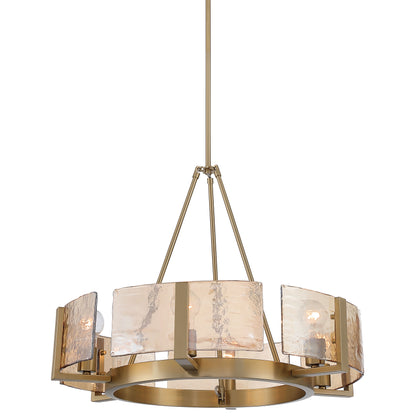 Aenon 6-light Chandelier in Brushed Champagne Brass with Amber Water Glass - - Golden Lighting