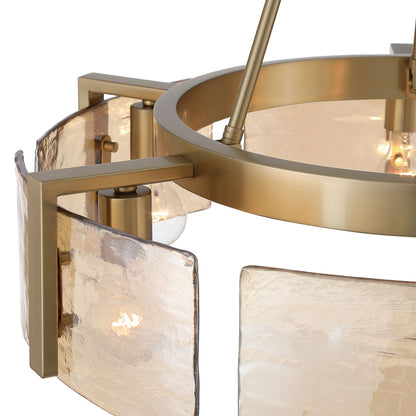 Aenon 6-light Chandelier in Brushed Champagne Brass with Amber Water Glass - - Golden Lighting