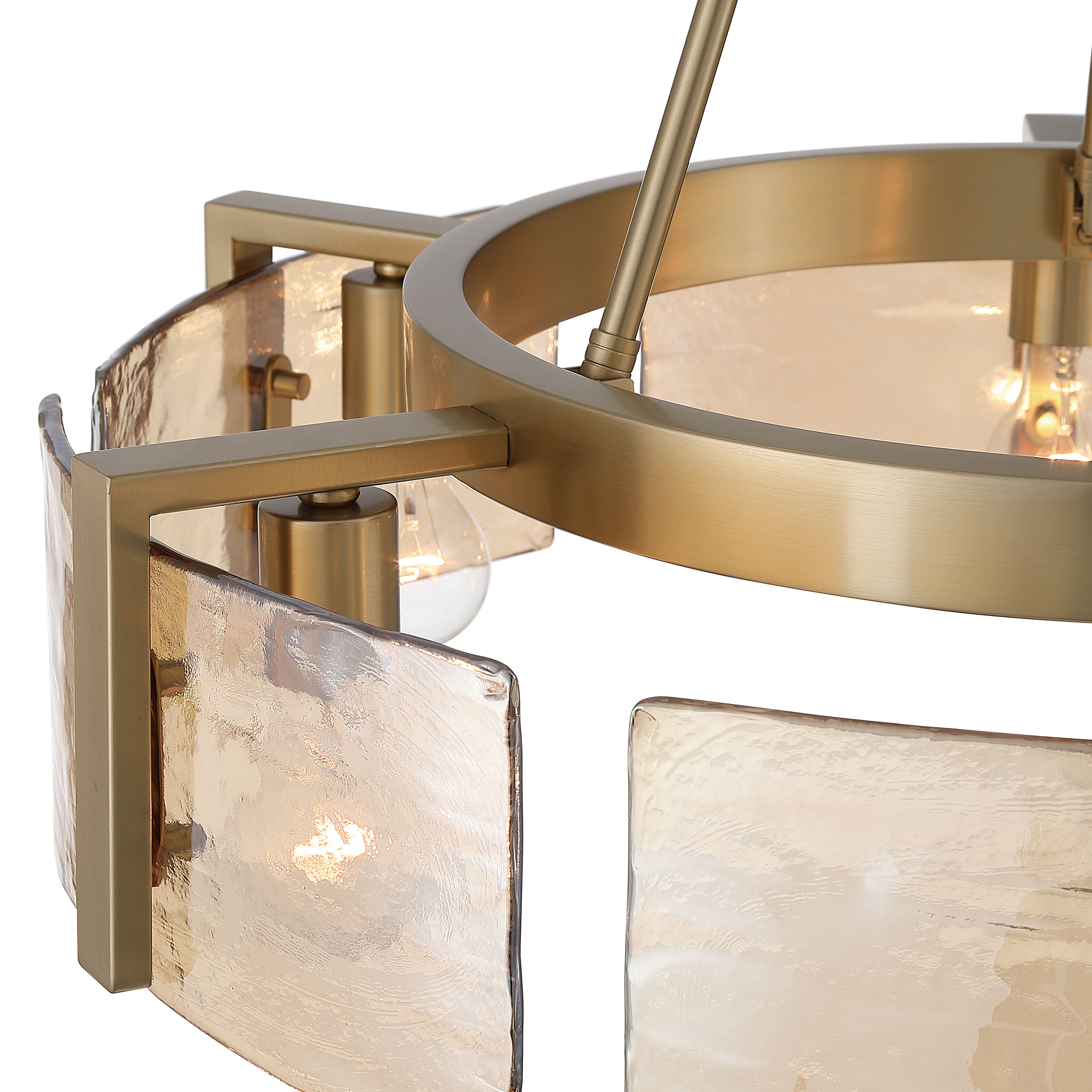 Aenon 6-light Chandelier in Brushed Champagne Brass with Amber Water Glass - - Golden Lighting
