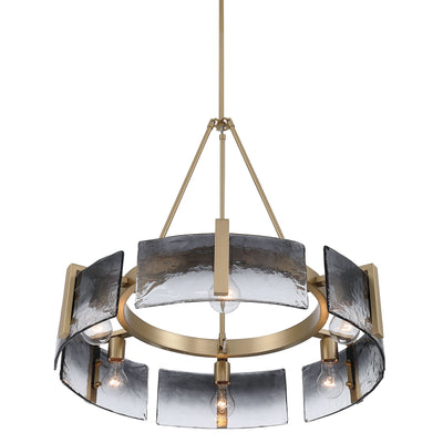 Aenon 6-light Chandelier in Brushed Champagne Brass with Smokey Water Glass - - Golden Lighting