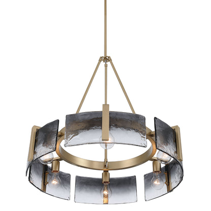 Aenon 6-light Chandelier in Brushed Champagne Brass with Smokey Water Glass - - Golden Lighting