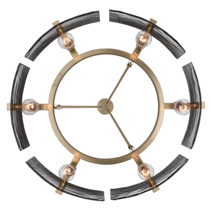 Aenon 6-light Chandelier in Brushed Champagne Brass with Smokey Water Glass - - Golden Lighting