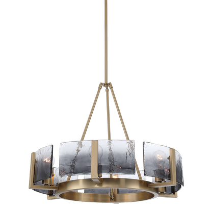 Aenon 6-light Chandelier in Brushed Champagne Brass with Smokey Water Glass - - Golden Lighting