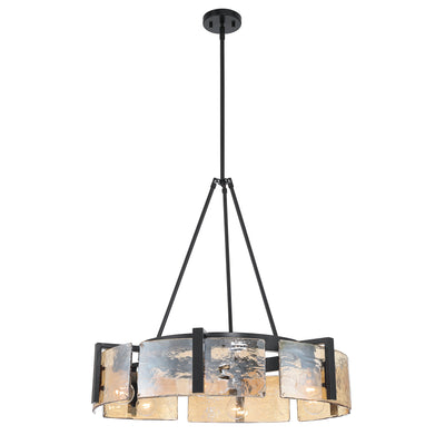 Aenon 6-light Chandelier in Matte Black with Amber Water Glass - - Golden Lighting