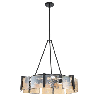 Aenon 6-light Chandelier in Matte Black with Amber Water Glass - - Golden Lighting