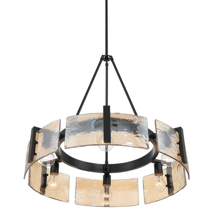 Aenon 6-light Chandelier in Matte Black with Amber Water Glass - - Golden Lighting