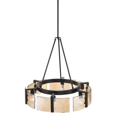 Aenon 6-light Chandelier in Matte Black with Amber Water Glass - - Golden Lighting