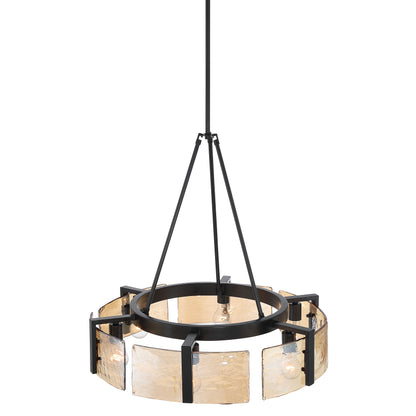 Aenon 6-light Chandelier in Matte Black with Amber Water Glass - - Golden Lighting