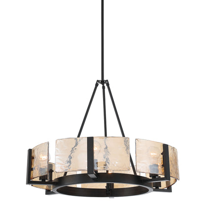 Aenon 6-light Chandelier in Matte Black with Amber Water Glass - - Golden Lighting