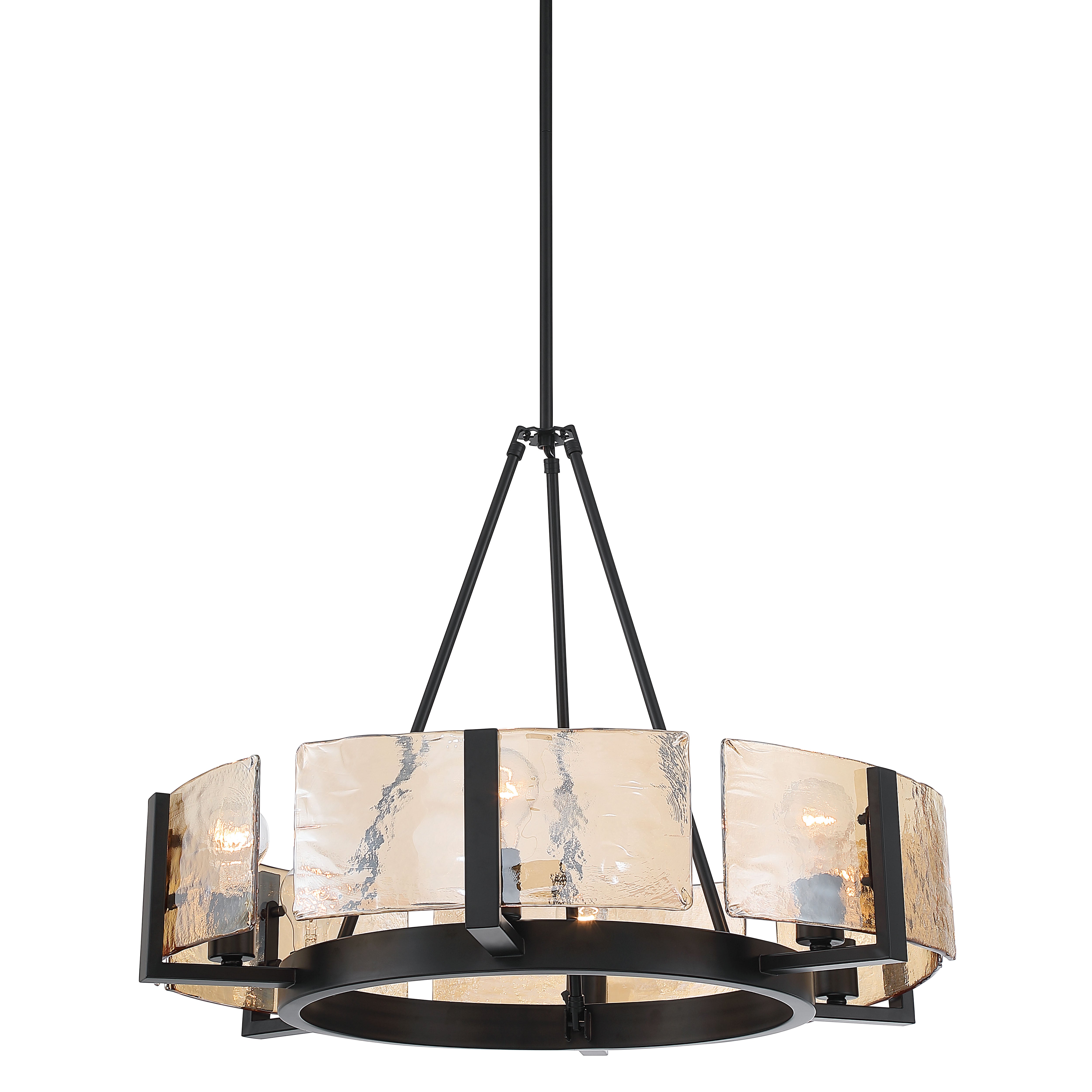 Aenon 6-light Chandelier in Matte Black with Amber Water Glass - - Golden Lighting