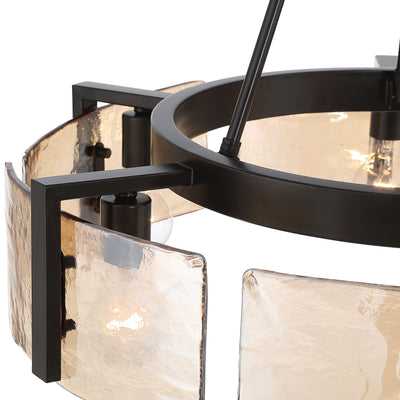 Aenon 6-light Chandelier in Matte Black with Amber Water Glass - - Golden Lighting