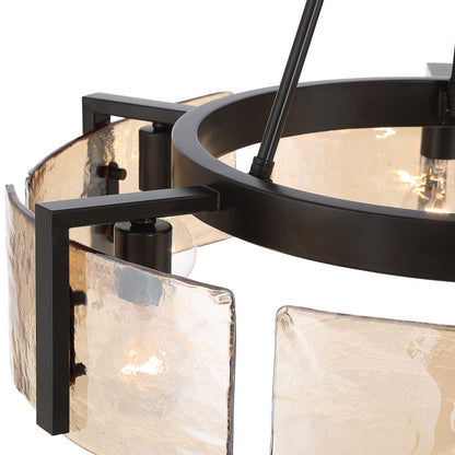 Aenon 6-light Chandelier in Matte Black with Amber Water Glass - - Golden Lighting
