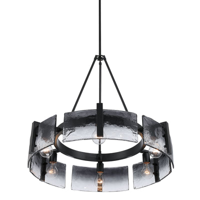 Aenon 6-light Chandelier in Matte Black with Smokey Water Glass - - Golden Lighting