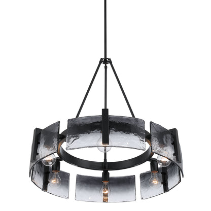 Aenon 6-light Chandelier in Matte Black with Smokey Water Glass