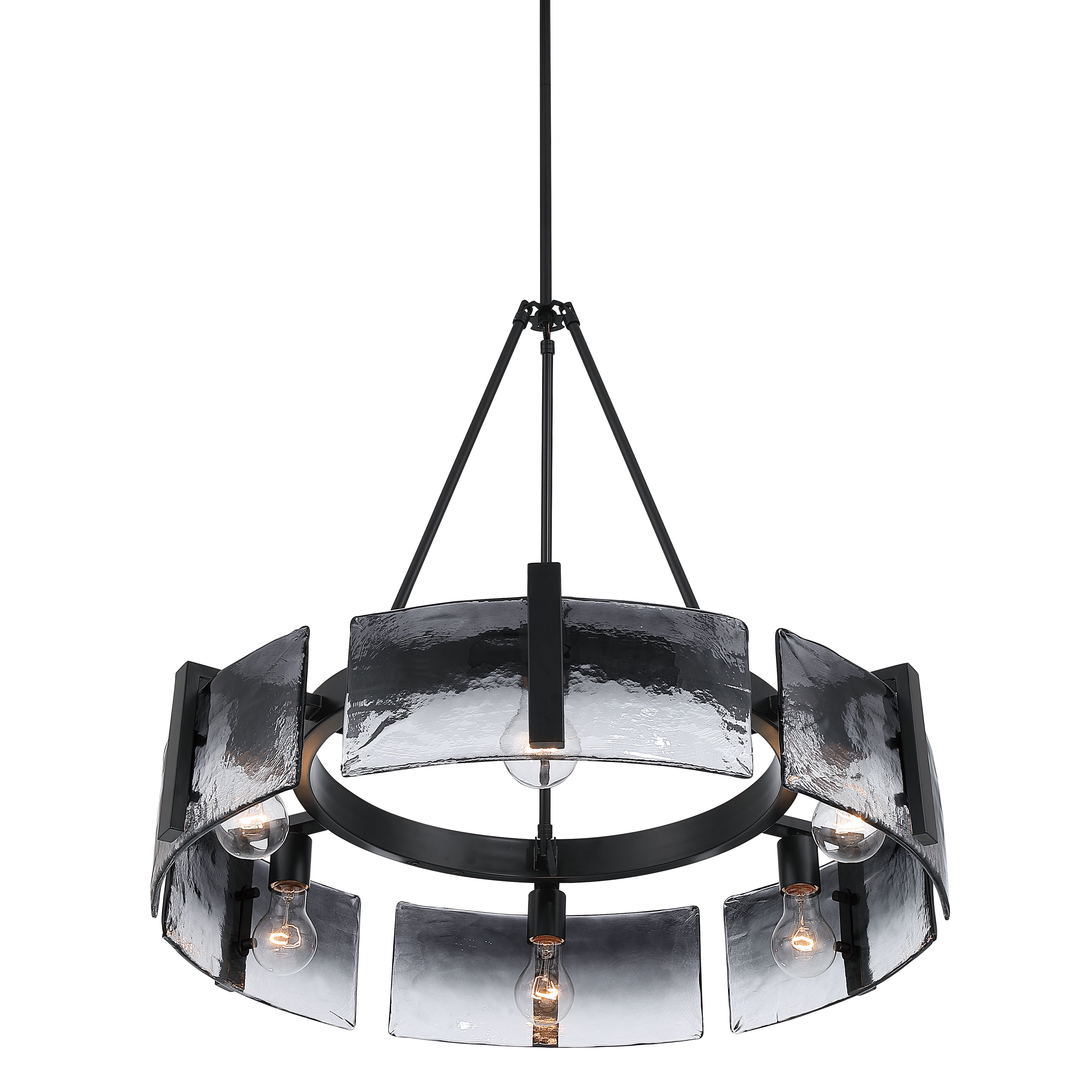 Aenon 6-light Chandelier in Matte Black with Smokey Water Glass