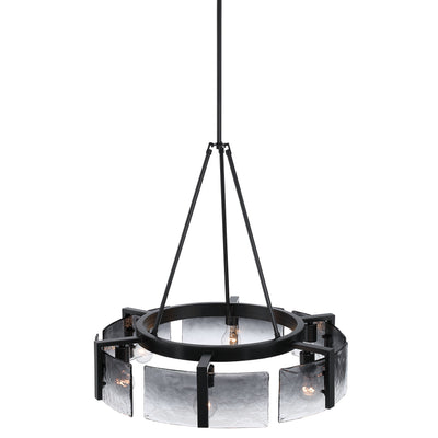 Aenon 6-light Chandelier in Matte Black with Smokey Water Glass - - Golden Lighting