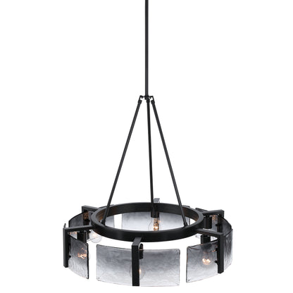 Aenon 6-light Chandelier in Matte Black with Smokey Water Glass