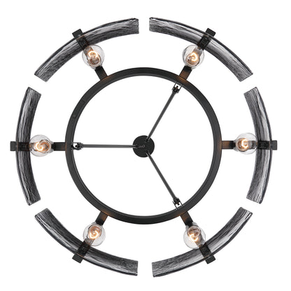 Aenon 6-light Chandelier in Matte Black with Smokey Water Glass