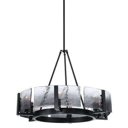 Aenon 6-light Chandelier in Matte Black with Smokey Water Glass