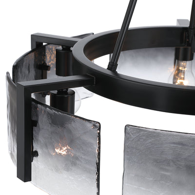 Aenon 6-light Chandelier in Matte Black with Smokey Water Glass - - Golden Lighting