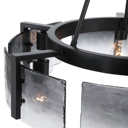Aenon 6-light Chandelier in Matte Black with Smokey Water Glass