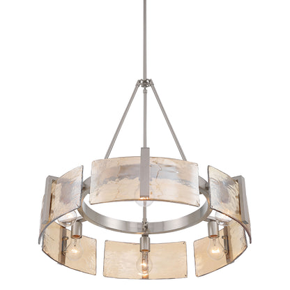 Aenon 6-light Chandelier in Pewter with Amber Water Glass - - Golden Lighting