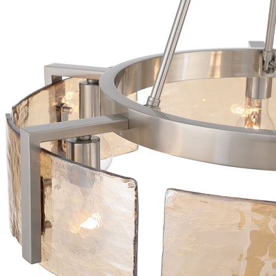 Aenon 6-light Chandelier in Pewter with Amber Water Glass - - Golden Lighting