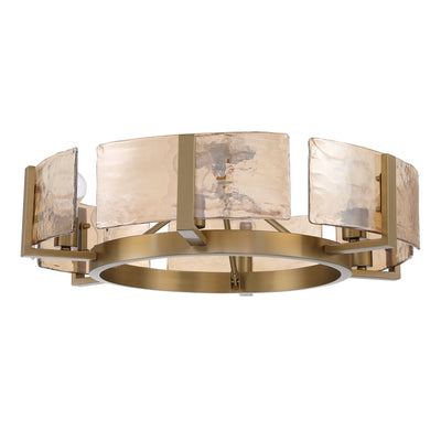 Aenon 6-light Semi-Flush Mount in Brushed Champagne Brass with Amber Water Glass - - Golden Lighting
