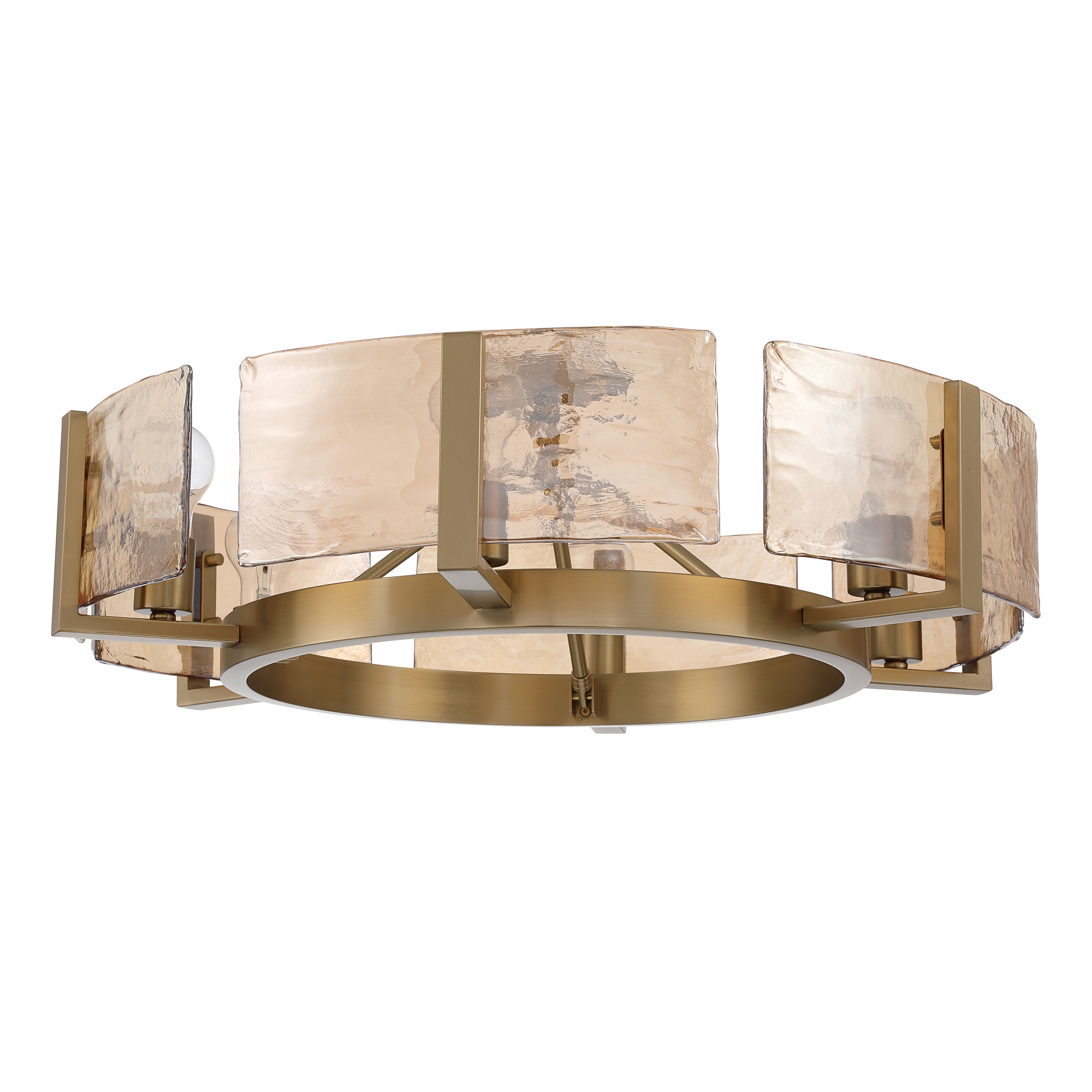 Aenon 6-light Semi-Flush Mount in Brushed Champagne Brass with Amber Water Glass - - Golden Lighting