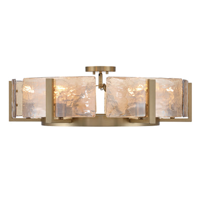 Aenon 6-light Semi-Flush Mount in Brushed Champagne Brass with Amber Water Glass - - Golden Lighting