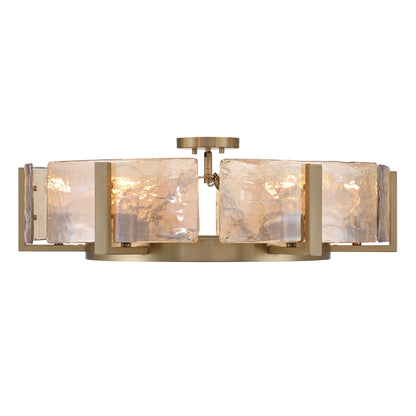 Aenon 6-light Semi-Flush Mount in Brushed Champagne Brass with Amber Water Glass - - Golden Lighting