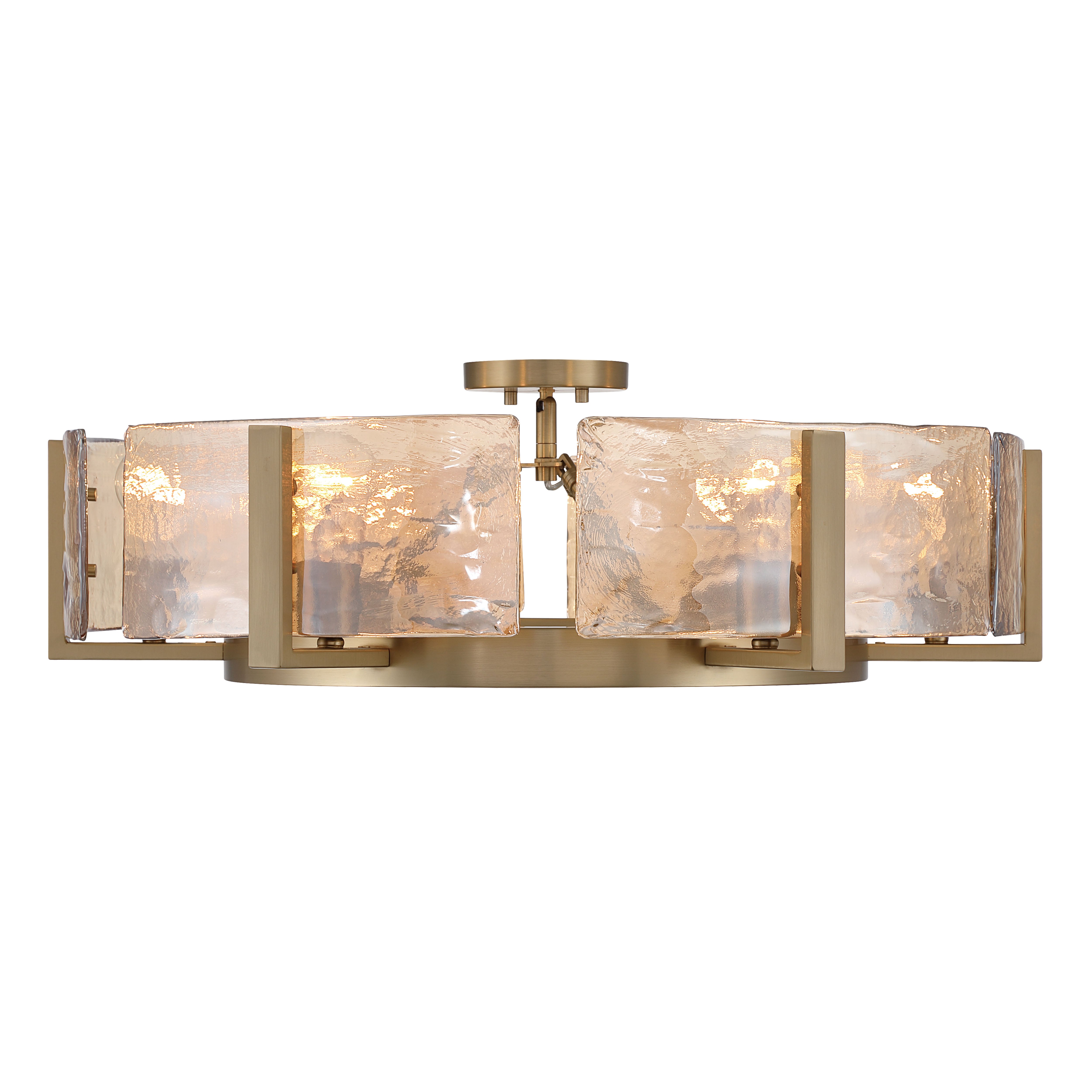 Aenon 6-light Semi-Flush Mount in Brushed Champagne Brass with Amber Water Glass - - Golden Lighting