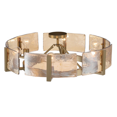 Aenon 6-light Semi-Flush Mount in Brushed Champagne Brass with Amber Water Glass - - Golden Lighting