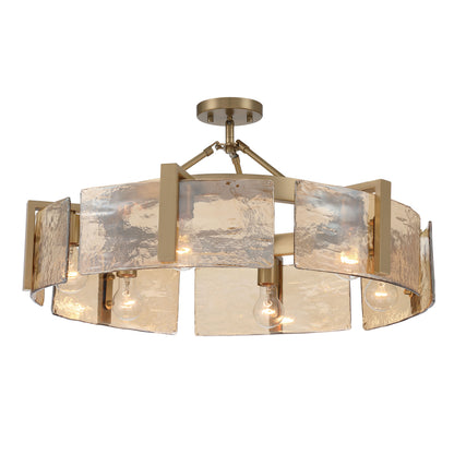 Aenon 6-light Semi-Flush Mount in Brushed Champagne Brass with Amber Water Glass - - Golden Lighting
