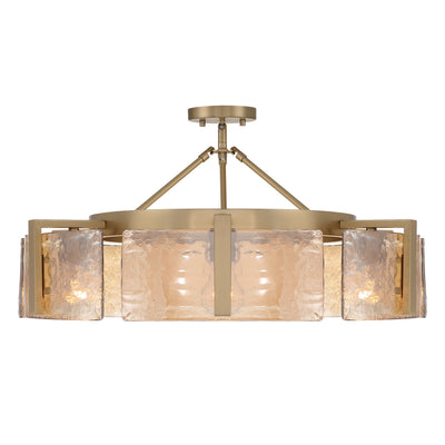 Aenon 6-light Semi-Flush Mount in Brushed Champagne Brass with Amber Water Glass - - Golden Lighting