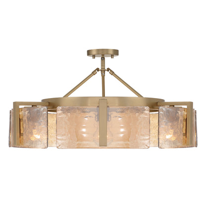 Aenon 6-light Semi-Flush Mount in Brushed Champagne Brass with Amber Water Glass - - Golden Lighting