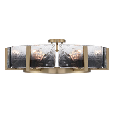 Aenon 6-light Semi-Flush Mount in Brushed Champagne Brass with Smokey Water Glass - - Golden Lighting
