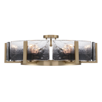 Aenon 6-light Semi-Flush Mount in Brushed Champagne Brass with Smokey Water Glass - - Golden Lighting