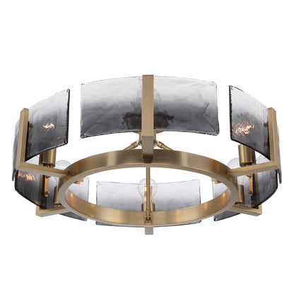 Aenon 6-light Semi-Flush Mount in Brushed Champagne Brass with Smokey Water Glass - - Golden Lighting