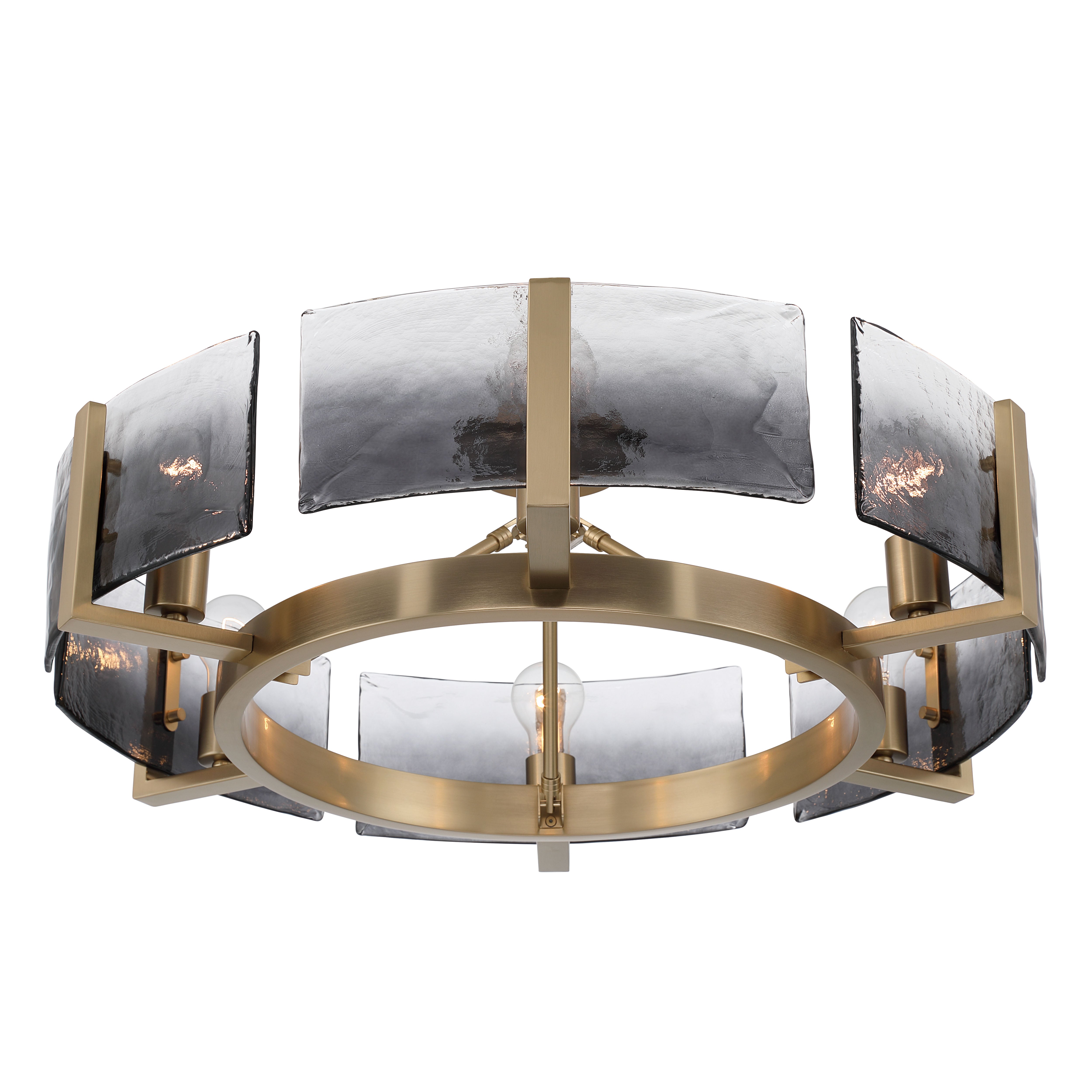 Aenon 6-light Semi-Flush Mount in Brushed Champagne Brass with Smokey Water Glass - - Golden Lighting