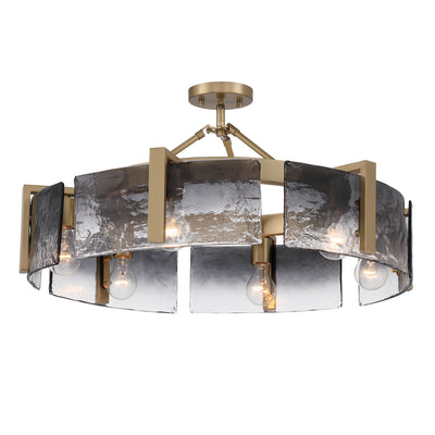 Aenon 6-light Semi-Flush Mount in Brushed Champagne Brass with Smokey Water Glass - - Golden Lighting