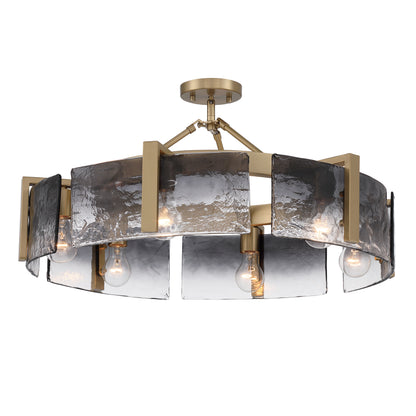Aenon 6-light Semi-Flush Mount in Brushed Champagne Brass with Smokey Water Glass - - Golden Lighting